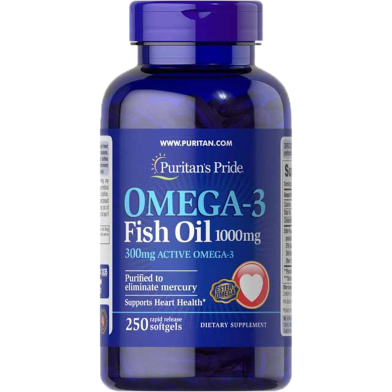 Puritan’s Pride Omega-3 Fish Oil 1000 mg (300 mg Active Omega-3) 250 Softgels image