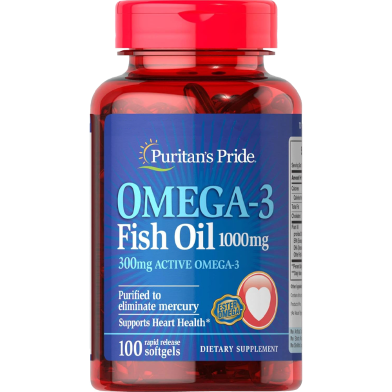 Puritan’s Pride Omega-3 Fish Oil 1000 mg 100 Softgels -317407444 image