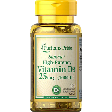 Puritan’s Pride Vitamin D3 25 mcg 10,00 IU 100 Softgels image