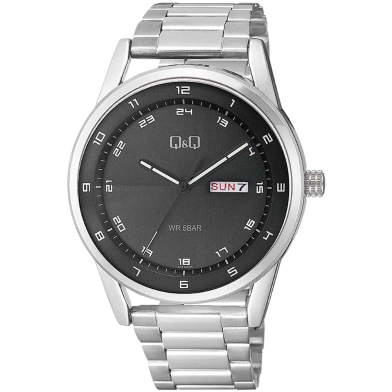 Q And Q Analog Day Date Wrist Watch For Men - Silver image
