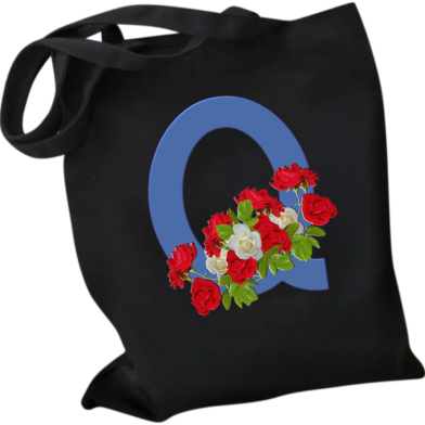 Q-Letter Canvas Shoulder Tote Shopping Bag With Flower image