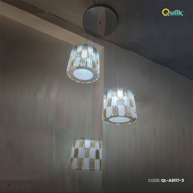 Qulik Gold Radiance 3-Round Luxury Hanging Crystal Chandelier Light image