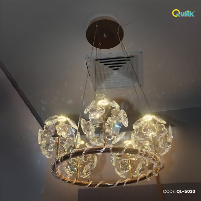 Qulik Modern Chandelier Decorative Hanging 5 head Ring Electroplating LED Ceiling Light image