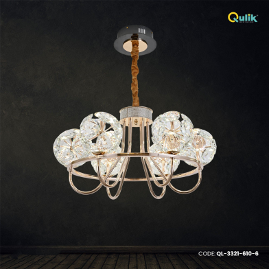 Qulik Modern Crystal Chandelier 6 Circle-Shaped Hanging LED Ceiling Light image