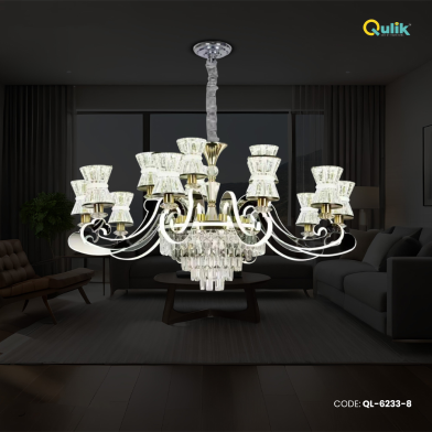 Qulik Modern Nordic Crystal Chandelier Decoration Pendant Hanging two layer 3 Color LED Ceiling Light image