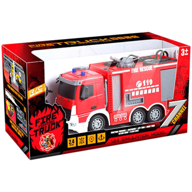 RC Fire Truck Rechargeable 2.4GHz Water Spray 7 Channel Remote Control Fire Rescue Toy Truck for Kids image