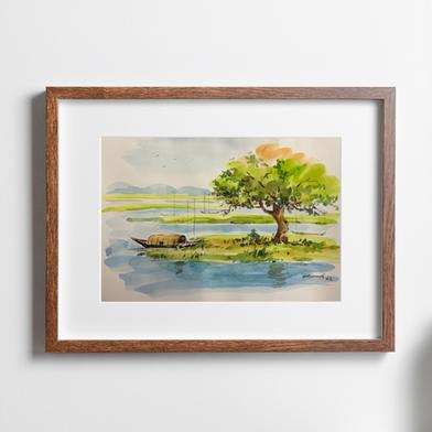 Riverscape Watercolor - (16x13)inches image