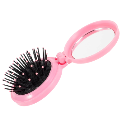 Round Foldable Mirror Comb - 1pcs image