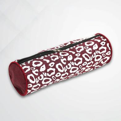 Round Pouch Bag Maroon And White 9x4 Inch image
