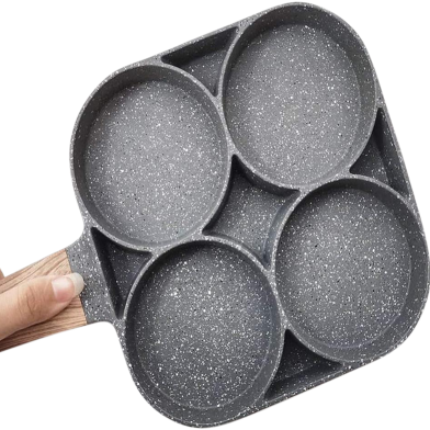 SMARAN 4 Hole Omelet Pan for Burger Eggs Ham Pancake Maker Wooden Handle Frying Pot Non-Stick Cooking Breakfast image