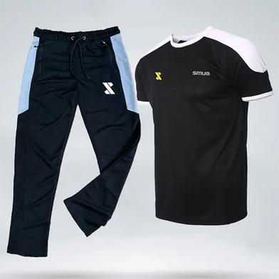 SMUG Stylish Black T shirt and Trouser Set For men - Soft and Comfortable image