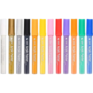 STA Acrylic Paint Marker Pen Medium Point Tip Art Markers For DIY Glass, Ceramic, Rock, Wood, Canvas, Metal, Fabric, Highly Pigmented Acrylic Pens 12 Colors image