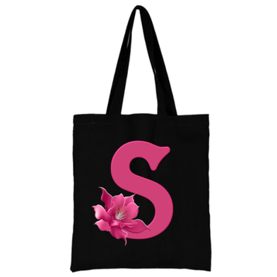 S - Alphabet Flower Canvas Tote Shoulder Bag With Zipper image