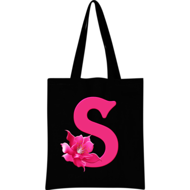S - Alphabet Flower Canvas Tote Shoulder Bag With Zipper image