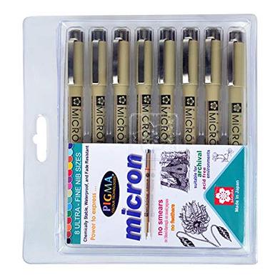 Sakura Pigma Micron Pen Set , Art Marker Pens Graphic Brush Needle Drawing Markers black ink Sketch- 8 Pcs image