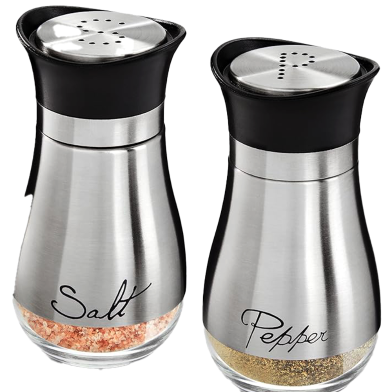 Salt and Pepper Shakers Set - Grade Stainless Steel with Glass Bottom image