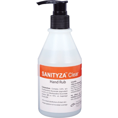Sanityza Clear 0.5 Parsent, 70 Parsent Hand Rub 250 ml bottle with dispenser image