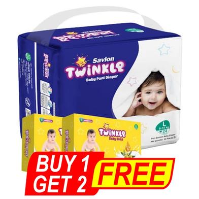 Savlon Twinkle Pant system Baby Diaper (L Size) (8-15 kg) (24 pcs) (2 pcs Twinkle baby Soap 75 gm) FREE image