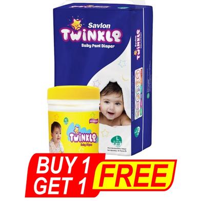 Savlon Twinkle Pant system Baby Diaper (L Size) (8-15kg) (48 pcs) (120 pcs Twinkle baby Wiper jar) FREE image