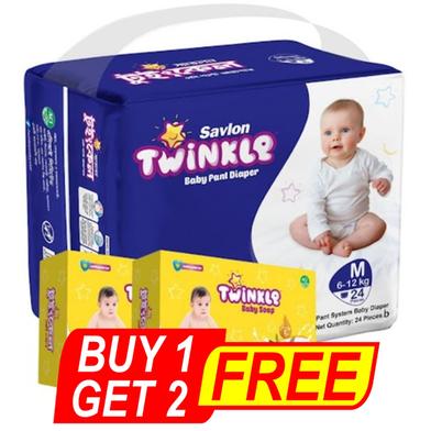 Savlon Twinkle Pant system Baby Diaper (M Size) (6-12 kg) (24 pcs) (2 pcs Twinkle baby Soap 75 gm) FREE image