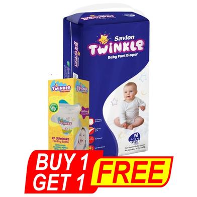 Savlon Twinkle Pant system Baby Diaper (M Size) (6-12 kg) (40 pcs) (240 ml Twinkle pp baby Feeder) FREE image