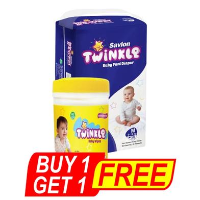 Savlon Twinkle Pant system Baby Diaper (M Size) (6-12kg) (50 pcs) (120 pcs Twinkle baby Wiper jar) FREE image