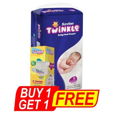 Savlon Twinkle Pant system Baby Diaper (S Size) ( Up To 8kg) (42 pcs) (240 ml Twinkle pp baby Feeder) FREE image