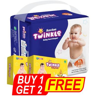 Savlon Twinkle Baby Pant Diaper (XL Size) (22pcs) (12-20 kg) (2 pcs Twinkle baby Soap 75 gm) FREE image