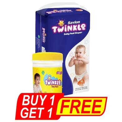 Savlon Twinkle Pant system Baby Diaper (XL Size) (12-30kg) (44 pcs) (120 pcs Twinkle baby Wiper jar) FREE image