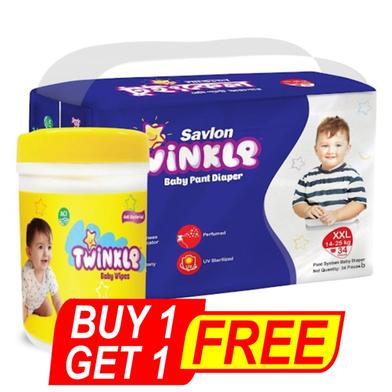 Savlon Twinkle Pant system Baby Diaper (XXL Size) (14-25kg) (34 pcs) (120 pcs Twinkle baby Wiper jar) FREE image