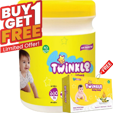 Savlon Twinkle Baby Wipes Jar 160 Pcs (Buy 1 Get 1 Baby Soap 75 gm Free) image