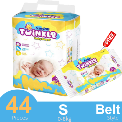 Savlon Twinkle Belt System Baby Diaper Small (0-8 kg) (44 Pcs) (Bye 1 Get Small 5 Pcs Pack Free) image