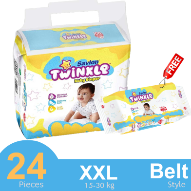 Savlon Twinkle Belt System Baby Diaper XXL (15-30 kg) (24 Pcs) (Bye 1 Get XXL 3 Pcs Pack Free) image