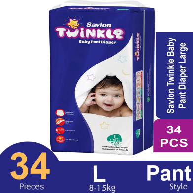 Savlon Twinkle Pant System Baby Diaper (Size L) (8-15 kg) (34 Pcs) image