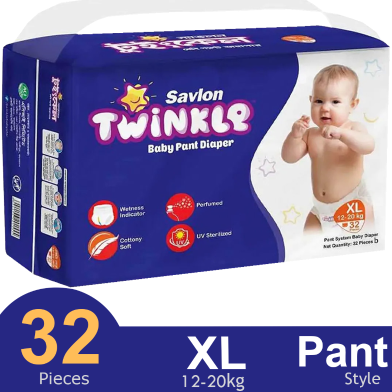 Savlon Twinkle Pant System Baby Diaper (Size XL) (12-20 kg) (32 Pcs) image