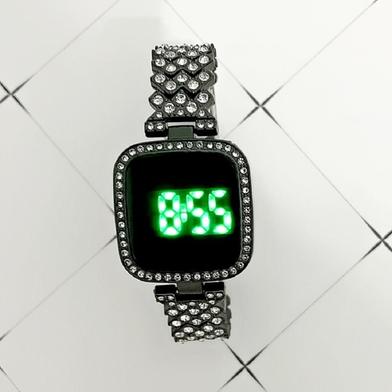 Screen Touch LED Display Stainless steel Stone Women Watch image