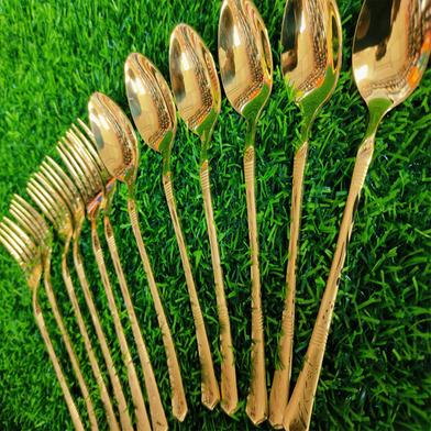 Set of 12, Gold Plated Stainless Steel Dinner Forks and Spoons, Heavy-Duty Forks (7 Inch) and Spoons (7 Inch) Cutlery Set- Gold image