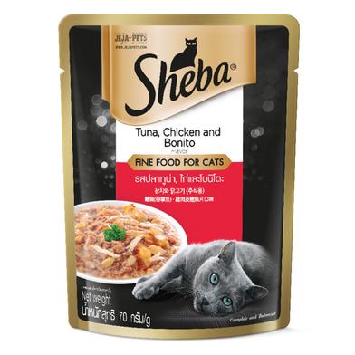 Sheba Sheba Tuna And Chicken with Bonito Flakes Pouch Wet Cat Food – 70g image