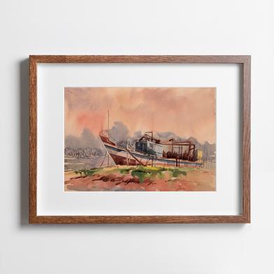 Ship Watercolor Landscape - (27x20)inches image