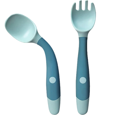 Silicone Baby Bendable Spoon Fork Utensils Set 2 Pcs Green image
