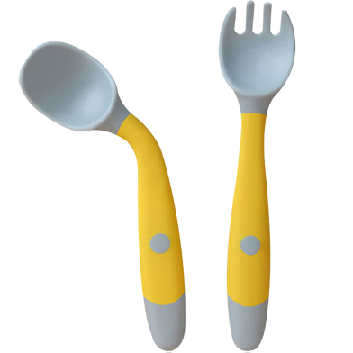 Silicone Baby Bendable Spoon Fork Utensils Set 2 Pcs Yellow image