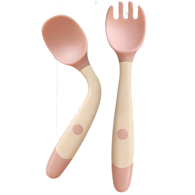 Silicone Baby Bendable Spoon Fork Utensils Set 2 Pcs Pink image
