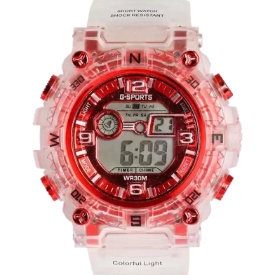 Silicone Boys Digital Sports Red Watch Fashionable Sports Watch For Men-White image