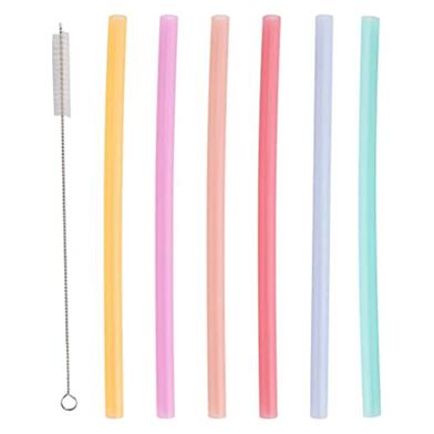 Silicone Drinking Straw With Cleaning Brush Set image