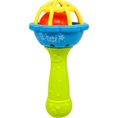 Single Head Rattle Soft Glue Dumbbell Baby Hand Teether With Jhunjhuni Cn -1pcs image