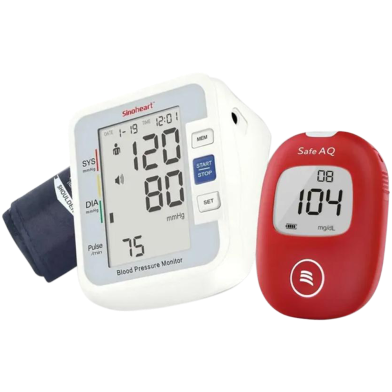 Sinocare Blood Pressure Monitor and Sinocare Safe AQ Smart Blood Glucose Meter COMBO PACK image