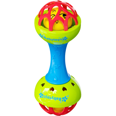Soft Glue Dumbbell Baby Hand Teether with Jhunjhuni - 1 pcs[Any Color] image