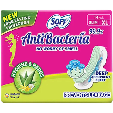 Sofy Anti-Bacteria Extra Long (XL) Slim Sanitary Napkin (290mm) - 14 Pads image