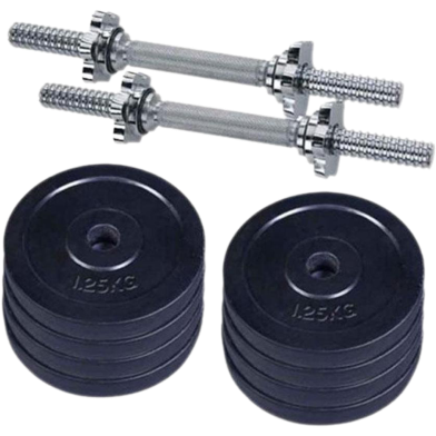 Sports House Combo Pack Of Eight Pcs Dumbbell Set Along Two Sticks - 10Kg - Black And Silver image