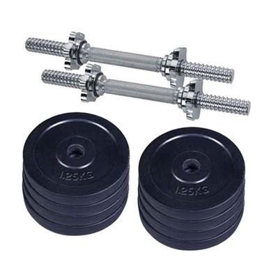 Sports House Combo Pack Of Eight Pieces Dumbbell Set Along Two Sticks - 10Kg - Black And Silver image